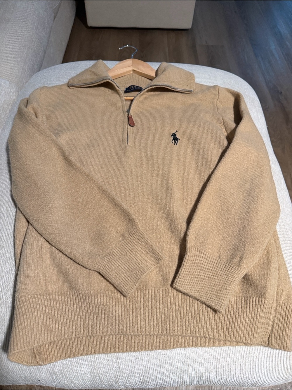Polo by Ralph Lauren Tan Half-Zip Sweater with Navy Pony